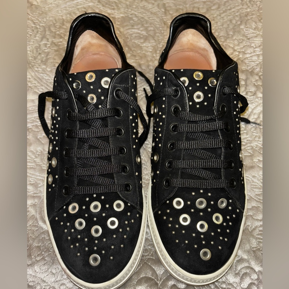 ALIA low top black suede leather grommet sneakers